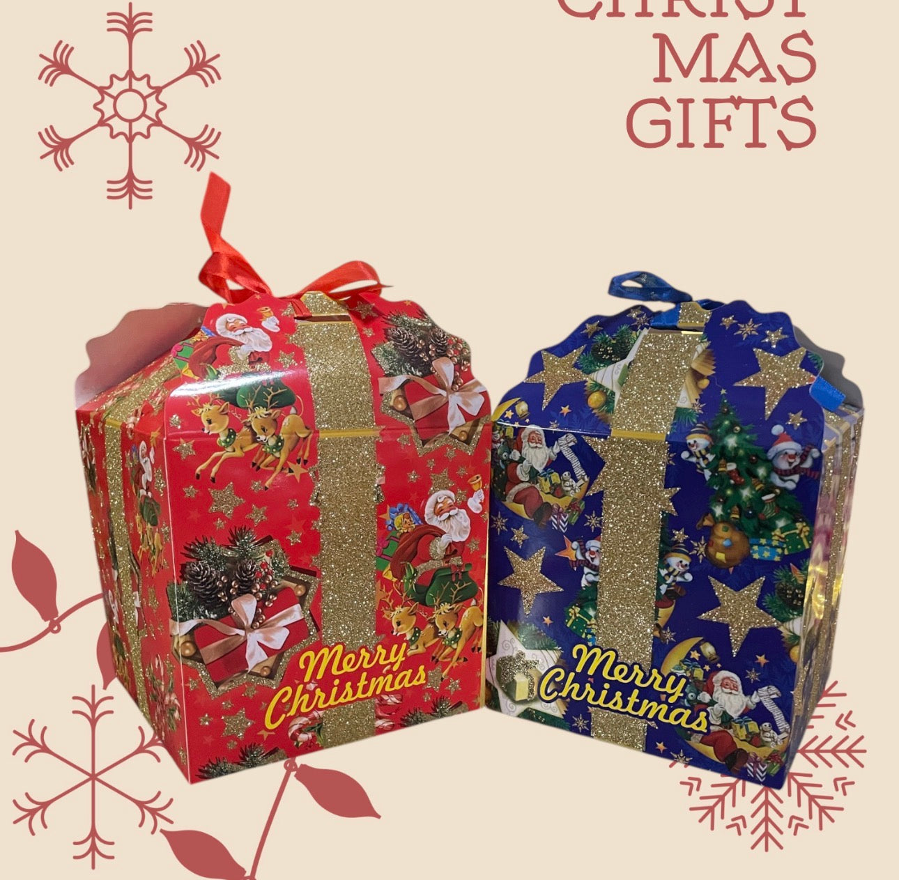 KARÁCSONYI DÍSZDOBOZ 17,5 CM - KÉK/PIROS