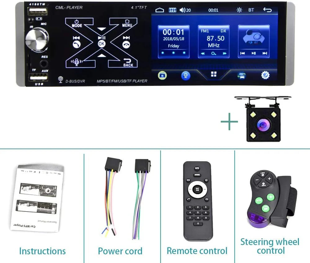 Car Smart AI Voice Player - 4,1 hüvelykes TFT érintőképernyős autós multimédia lejátszó
