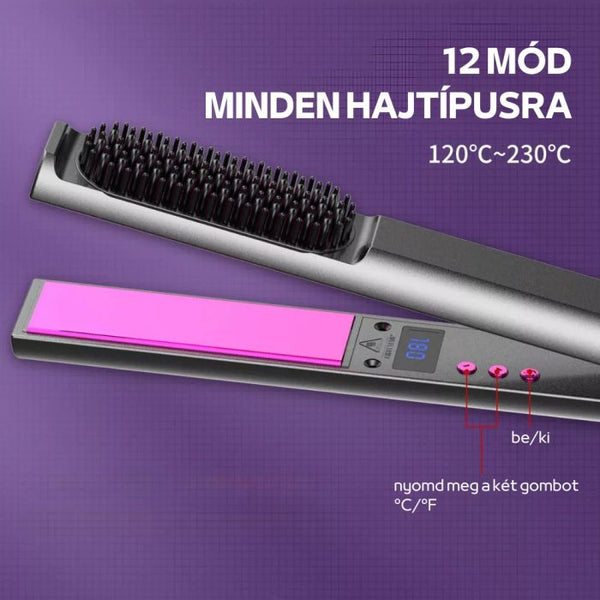 3 az 1-ben Hajvasaló, Hajformázó és Egyenesítő Fésű Állítható Hőmérséklettel, Száraz és Nedves Hajra - Szürke-Lila