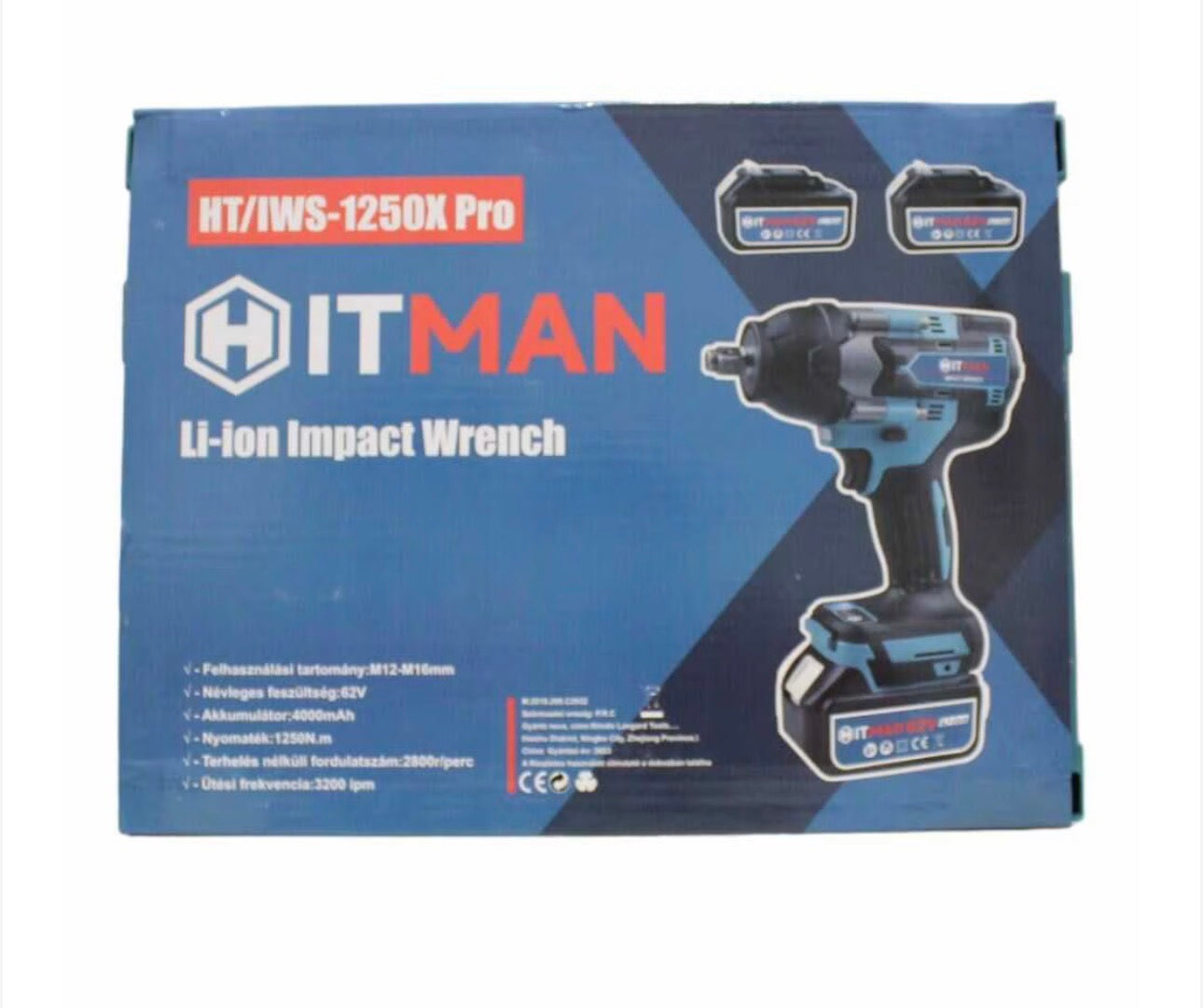 Hitman HT-IWS-1250X.Pro Akkumulátoros Ütvecsavarozó Kerékkulcs, 1250NM, 2 x 62V akku