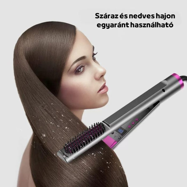 3 az 1-ben Hajvasaló, Hajformázó és Egyenesítő Fésű Állítható Hőmérséklettel, Száraz és Nedves Hajra - Szürke-Lila