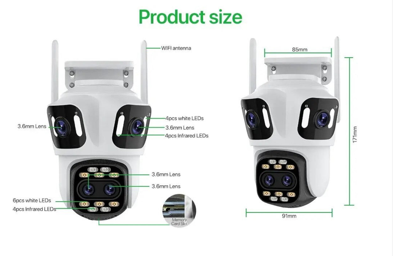 WiFi-s megfigyelőkamera, Bluetooth, P15-8X, Ultra HD, 4 lencse, széles látószög, 8x zoom, éjjellátó, automatikus követés, kétirányú hang, mozgásérzékelés, kártyahely