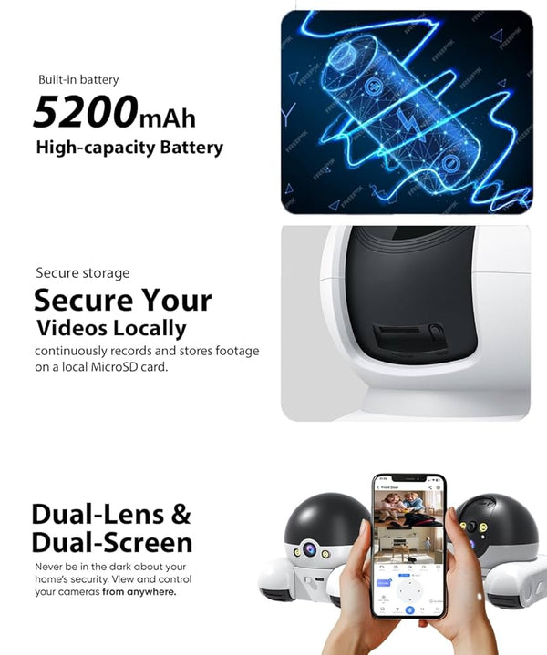 Háziállat-kamera robot, vezeték nélküli 1080P mozgatható háziállat-kamera, akkumulátoros, telefonos alkalmazással és távirányítással macskákhoz és kutyákhoz, beltéri kamera, kétirányú hang, éjjellátó, mozgásérzékelés