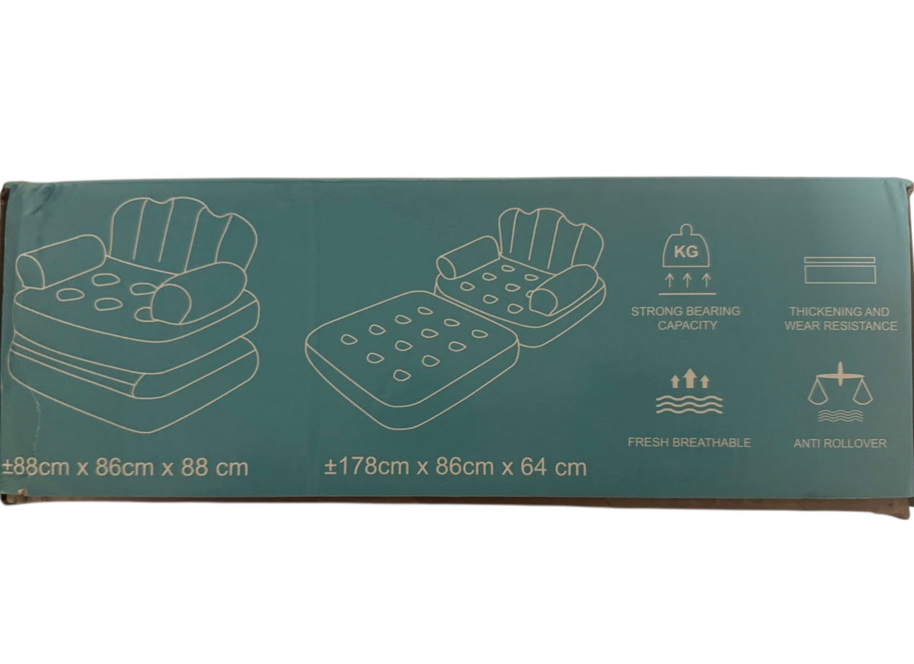 SIKS felfújható fotel és heverő, 2 az 1-ben, Összecsukható, Multifunkcionális, Bársonyos külső, PVC-ből készült, Méretek 100x88x90cm, Vízálló, Pihenésre Beltéri / Kültéri / Medence, Felfújó pumpával, Fekete / Kék