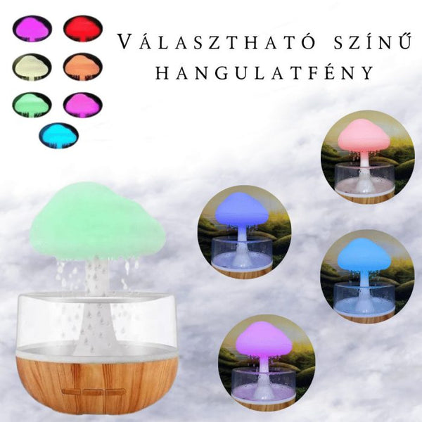 Esőfelhő párásító aromaterápiás lámpa, diffúzor, 7 színmód