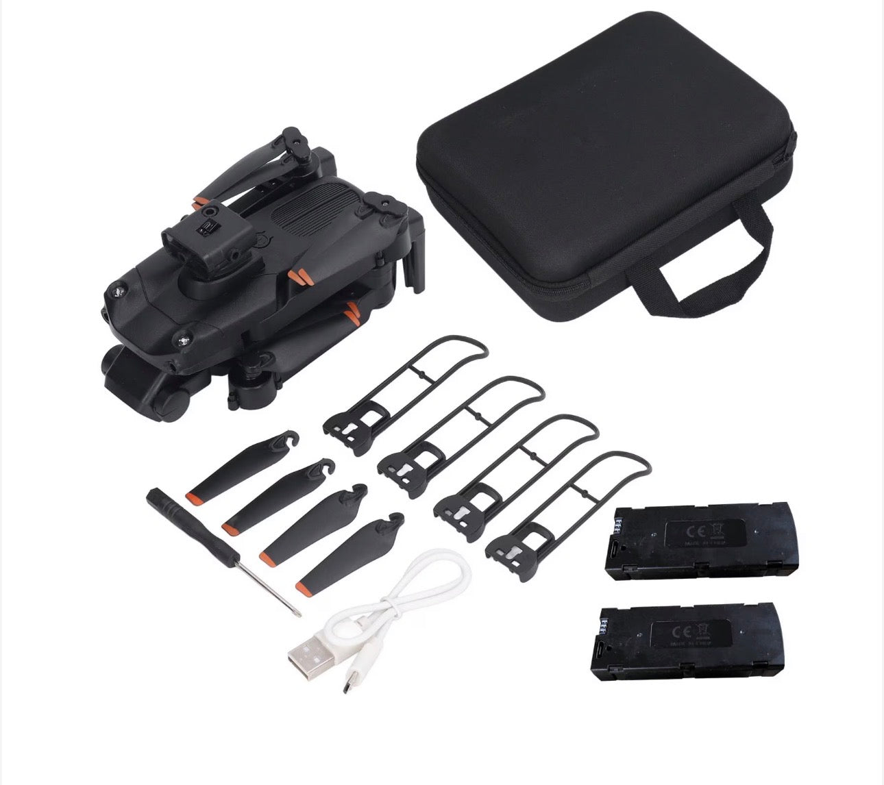 Összecsukható RC drón dupla 4K kamerával, 5 oldalas akadályelkerüléssel, fekete, 14 év feletti gyermekek számára, 2 elemmel együtt