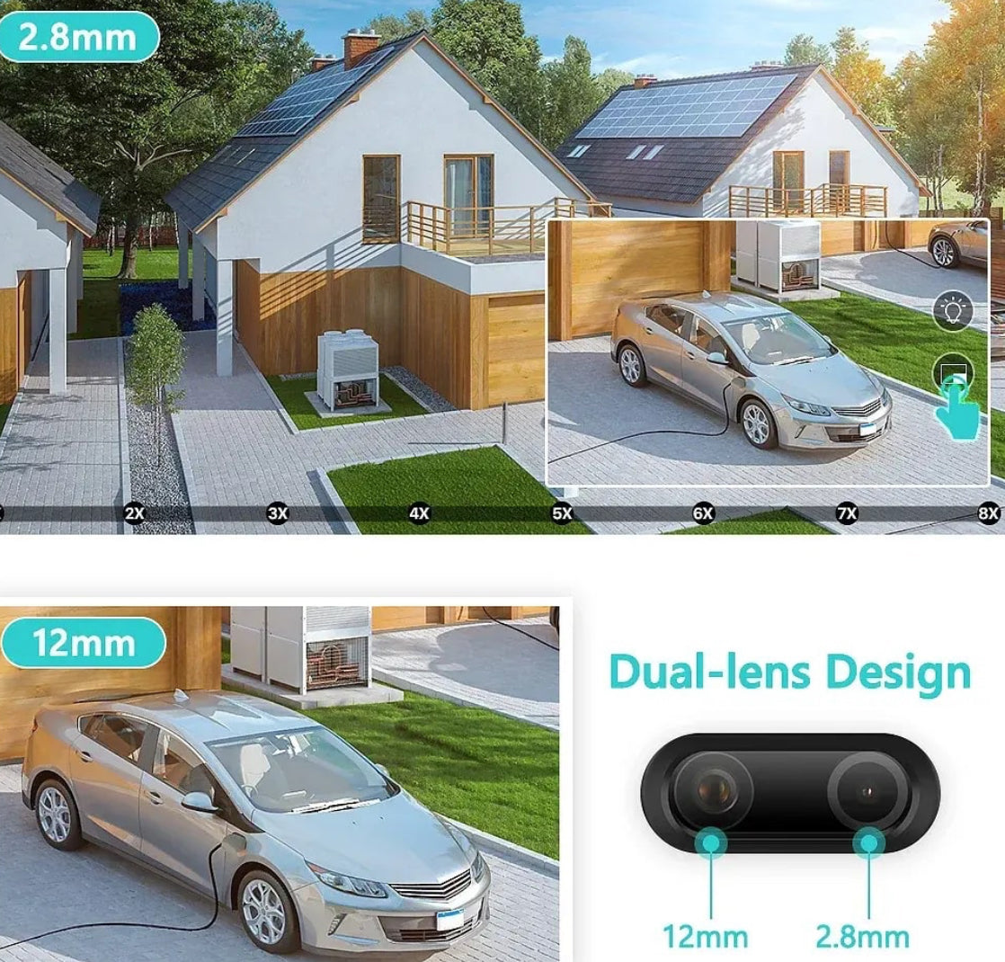 WiFi-s megfigyelőkamera, Bluetooth, P15-8X, Ultra HD, 4 lencse, széles látószög, 8x zoom, éjjellátó, automatikus követés, kétirányú hang, mozgásérzékelés, kártyahely