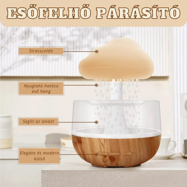 Esőfelhő párásító aromaterápiás lámpa, diffúzor, 7 színmód