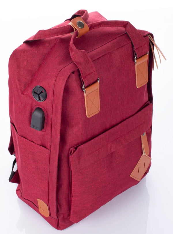 Hátizsák usb töltővel bordó színben