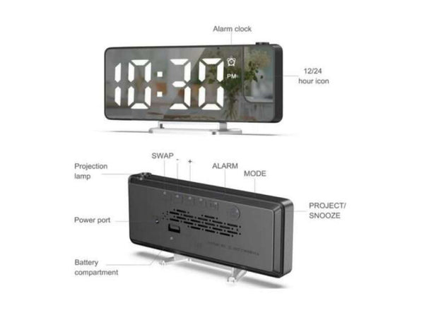 Nagy 7,9" Tükör Kijelzős Projektoros Ébresztőóra DCX-673