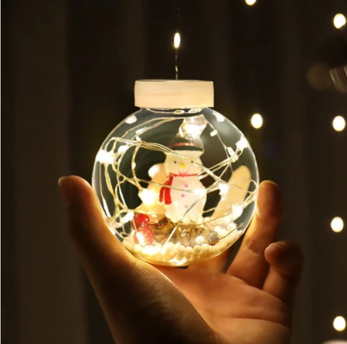 Karácsonyi LED fényfüzér gömbökkel, hóember figurákkal, hidegfehér- és melegfehér, 3m