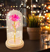 Műrózsa üvegkupolában, Yhemday®, LED lámpákkal, elegáns dobozzal, Kézzel készített, Fém, arany, rózsaszín