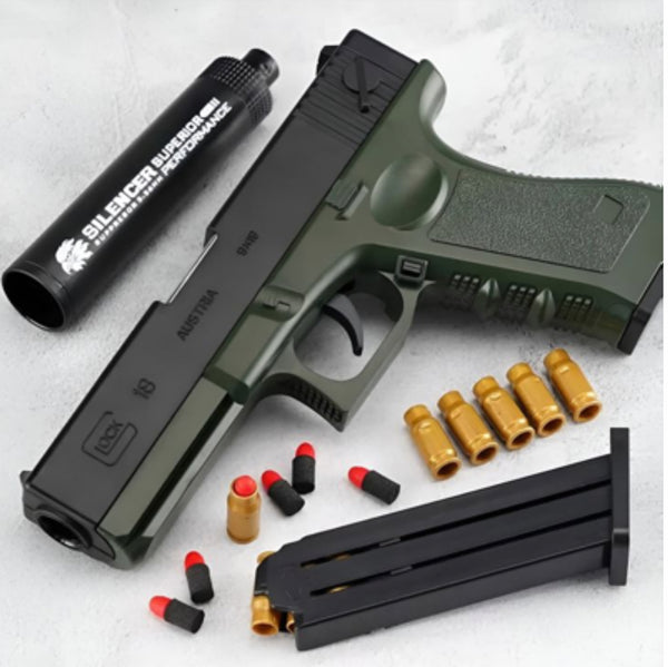 Airsoft gép gyerekeknek fehér fekete | Glock puha golyó játék pisztoly héj kilövő hab darts Blaster pisztoly kézi Airsoft fegyver hangtompítóval gyerek felnőtteknek