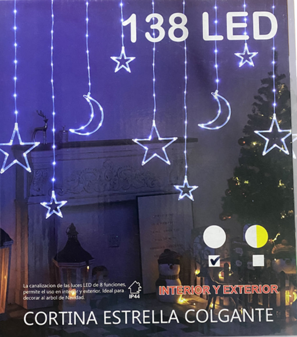 Led fényfüggöny, csillag, hold 138 LED-es 3 méter 8 üzemmód IP44