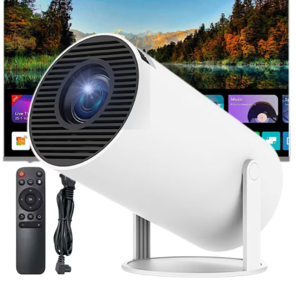 Játékkonzol videoprojektorral, 4k, távirányítóval, WiFi, bluetooth, automatikus képjavítás, beépített hangszóró, HDMI, USB, fehér