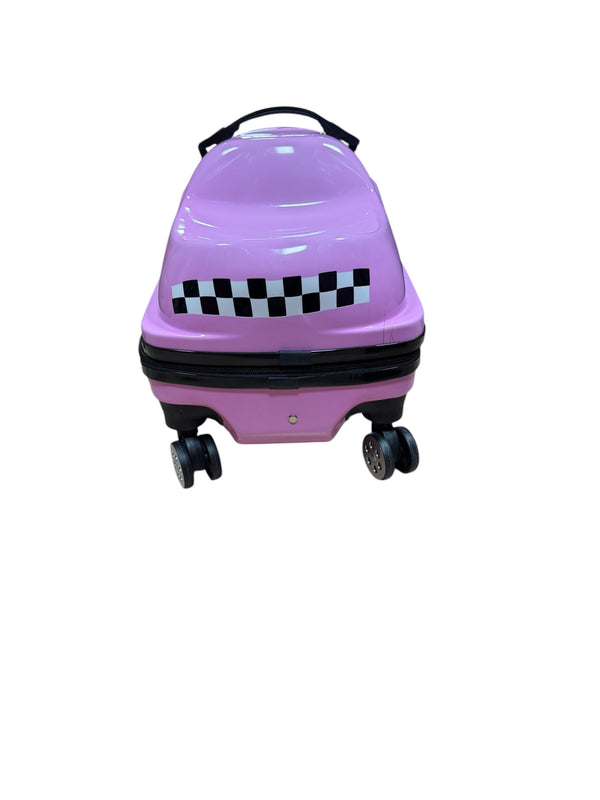 Bőrönd, felhajtható típusú gyerekautó 20", bőrönd és játék, teleszkópos alumínium fogantyú 2 pozícióval, 4 kerék 360 fokban, cipzár két irányban, méretek 50x31x33 cm, 1,88 kg, Rózsaszín