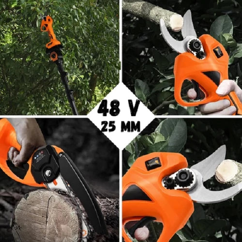 Flinke Magassági ágvágó láncfűrész és metszőolló készlet teleszkópos nyéllel 2db akkuval 48V