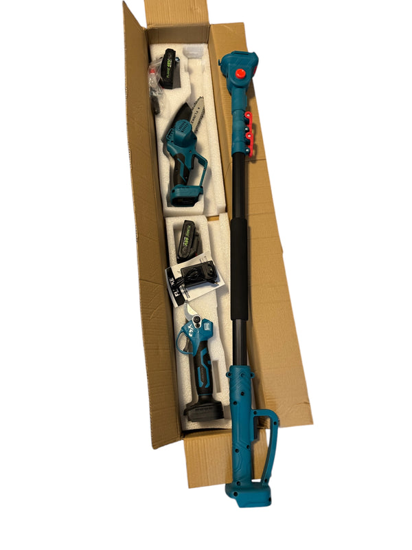 Flinke Magassági ágvágó láncfűrész és metszőolló készlet teleszkópos nyéllel 2db akkuval 48V