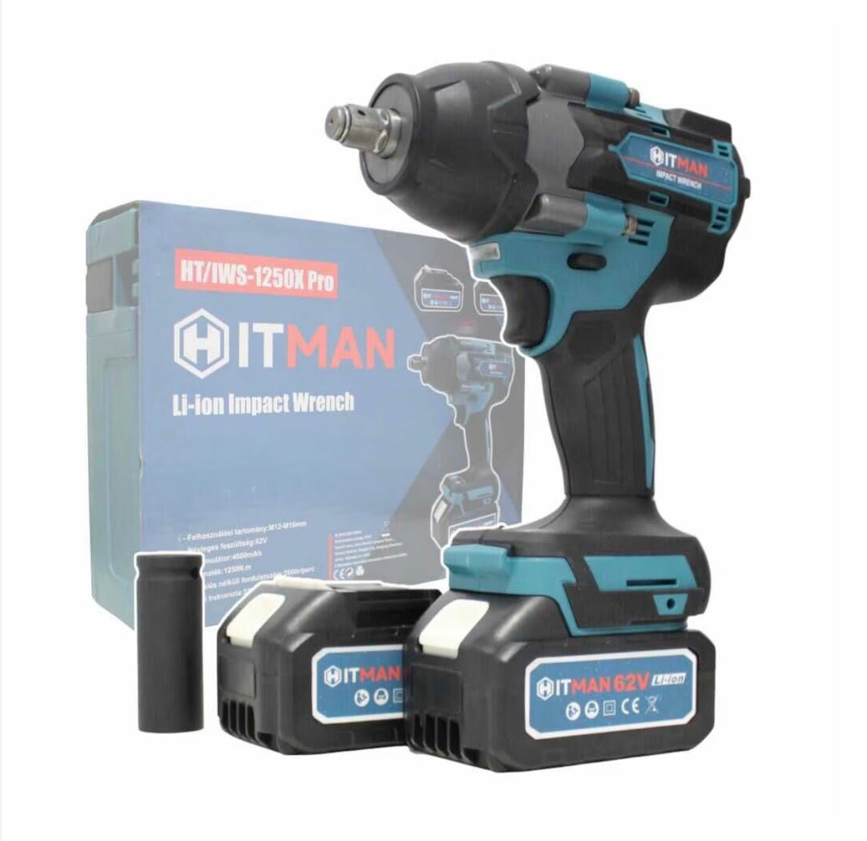Hitman HT-IWS-1250X.Pro Akkumulátoros Ütvecsavarozó Kerékkulcs, 1250NM, 2 x 62V akku
