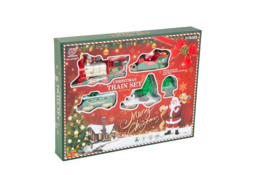 Zenélő és világító karácsonyi kisvasút - elemes - 3 féle pályával