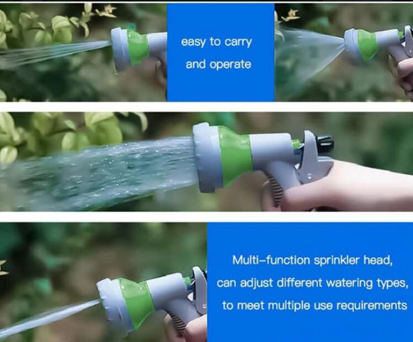 Universális Hordozható kerti tömlő és tömlőtartó 15 Méter 6 funkciós locsolófejjel