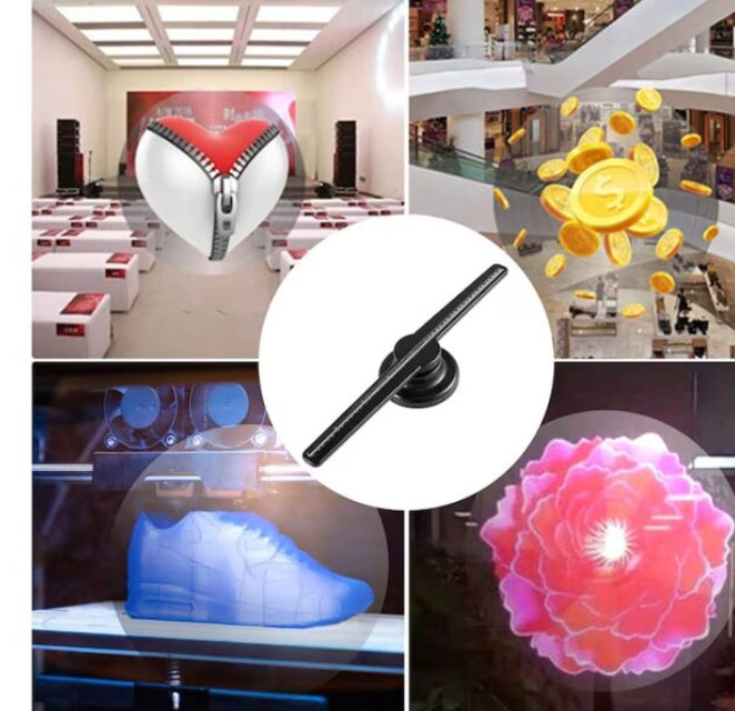 Holografikus HD ledes ventilátor 3D hologramm kivetítő telefonos applikációval és távirányítóval