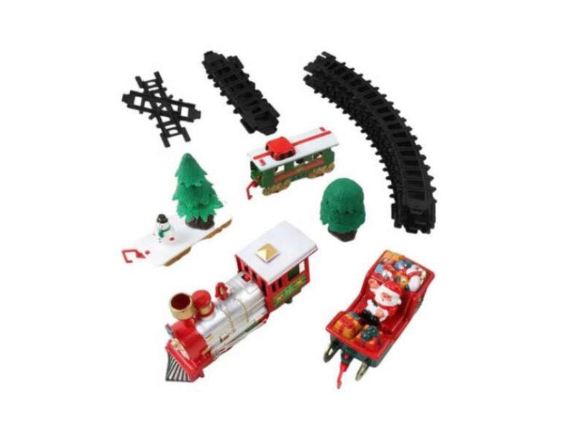Zenélő és világító karácsonyi kisvasút - elemes - 3 féle pályával
