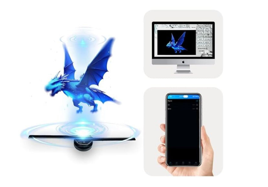 Holografikus HD ledes ventilátor 3D hologramm kivetítő telefonos applikációval és távirányítóval
