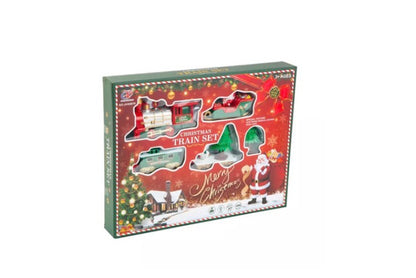 Zenélő és világító karácsonyi kisvasút - elemes - 3 féle pályával