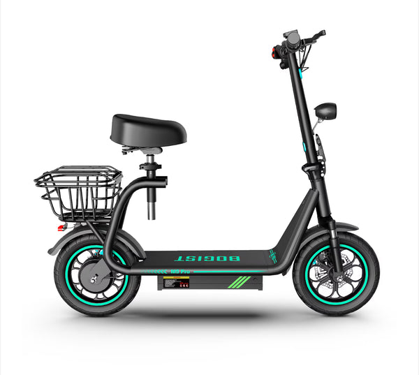 Elektromos roller BOGIST M5 Pro(2024), Maximális sebesség 45km/h, 15Ah Maximális autonómia 35Km, Motor 500W, Kefe nélküli motor 48V, Kerekek 12", üléssel és csomagtartóval, Kivehető akkumulátor, Fekete