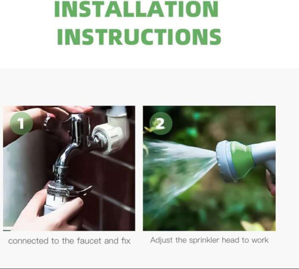 Universális Hordozható kerti tömlő és tömlőtartó 15 Méter 6 funkciós locsolófejjel