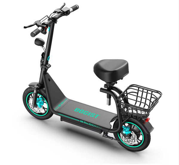 Elektromos roller BOGIST M5 Pro(2024), Maximális sebesség 45km/h, 15Ah Maximális autonómia 35Km, Motor 500W, Kefe nélküli motor 48V, Kerekek 12", üléssel és csomagtartóval, Kivehető akkumulátor, Fekete