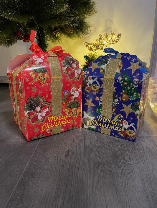 KARÁCSONYI DÍSZDOBOZ 17,5 CM - KÉK/PIROS