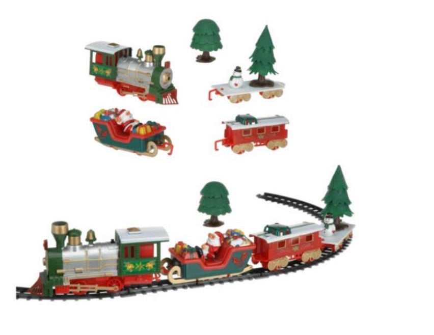 Zenélő és világító karácsonyi kisvasút - elemes - 3 féle pályával