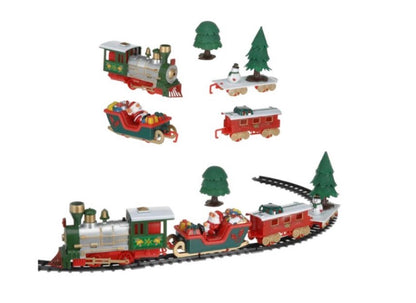 Zenélő és világító karácsonyi kisvasút - elemes - 3 féle pályával