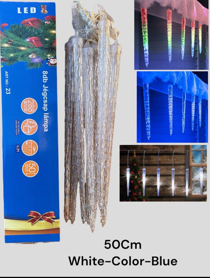 50cm-es jégcsap, kül- és beltéri egymásba kapcsolható led füzér választható színben