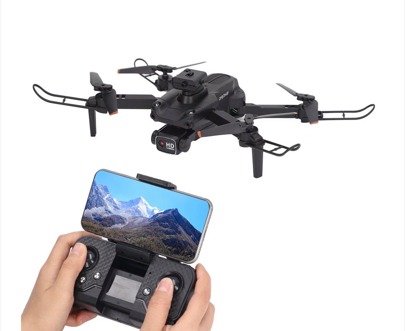 Összecsukható RC drón dupla 4K kamerával, 5 oldalas akadályelkerüléssel, fekete, 14 év feletti gyermekek számára, 2 elemmel együtt