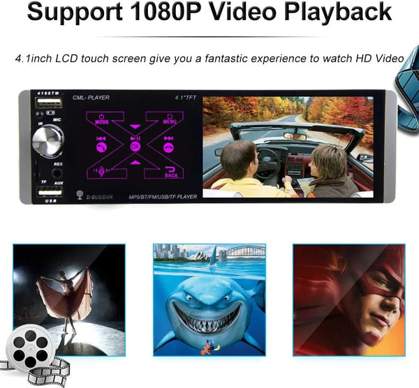 Car Smart AI Voice Player - 4,1 hüvelykes TFT érintőképernyős autós multimédia lejátszó