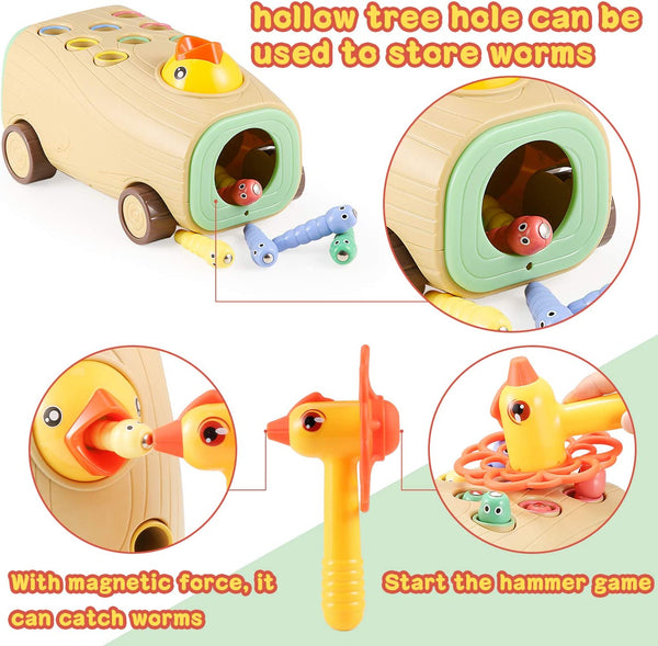 Mágneses fakopáncs – harkályos játék 8 db kukaccal (BBJ)