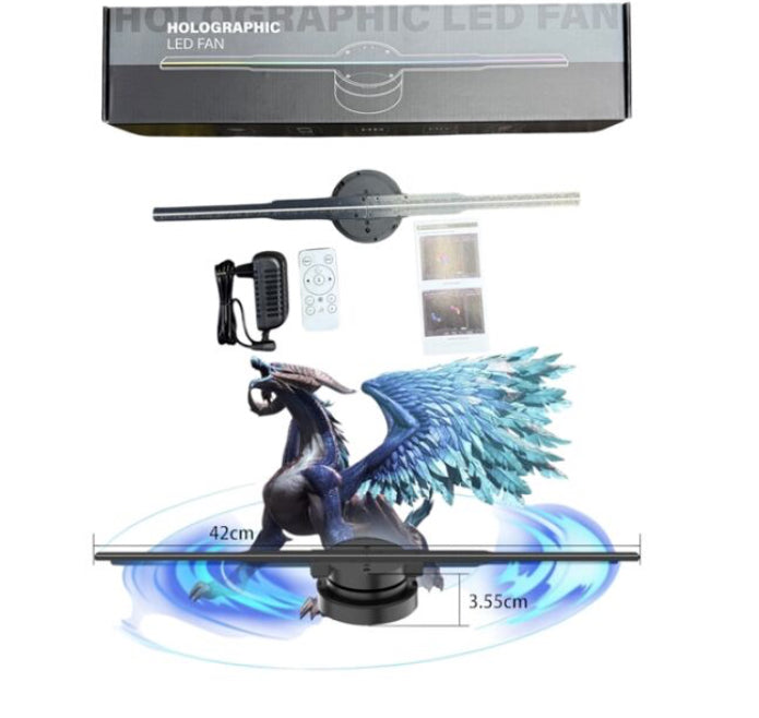 Holografikus HD ledes ventilátor 3D hologramm kivetítő telefonos applikációval és távirányítóval