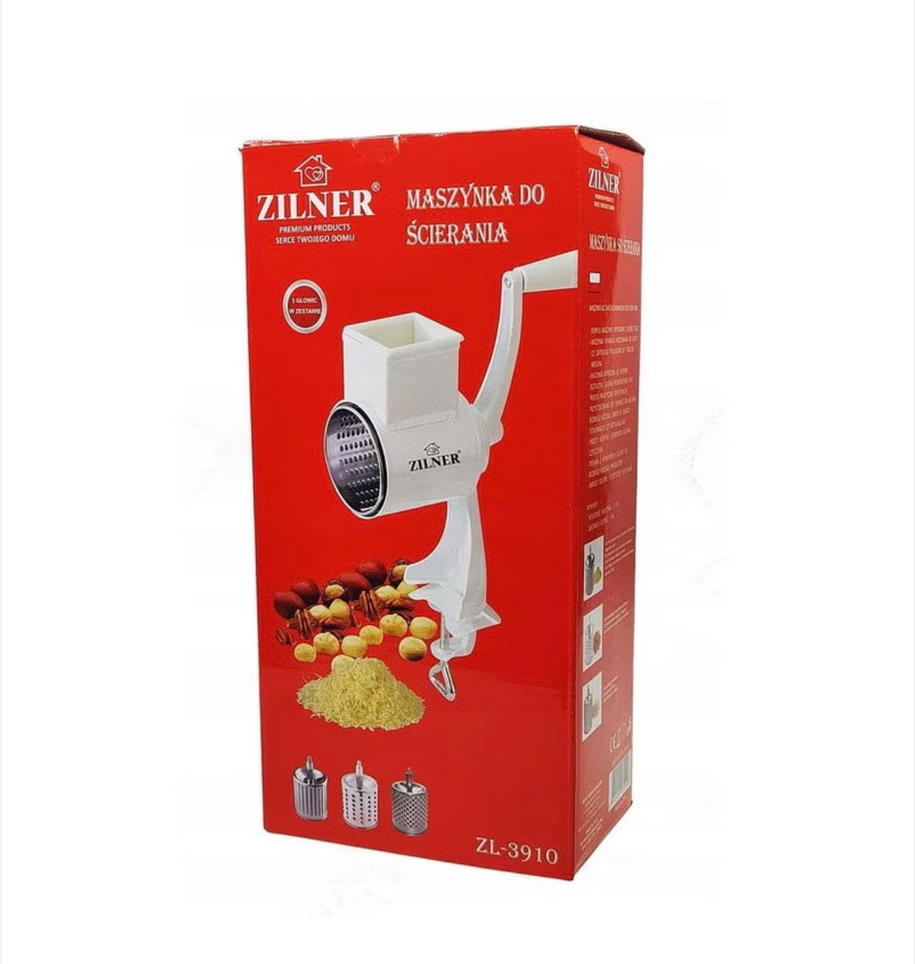 ZILNER 3 az 1-ben kézi húsdaráló, rozsdamentes acél, fehér, 22 cm