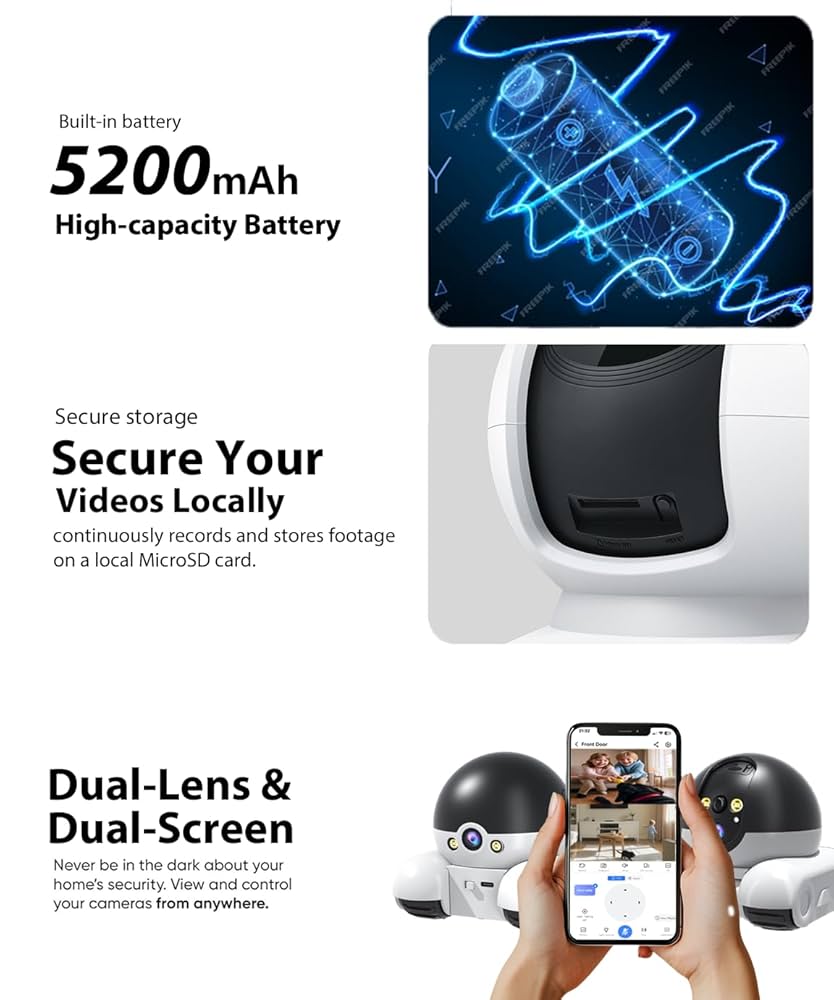 Háziállat-kamera robot, vezeték nélküli 1080P mozgatható háziállat-kamera, akkumulátoros, telefonos alkalmazással és távirányítással macskákhoz és kutyákhoz, beltéri kamera, kétirányú hang, éjjellátó, mozgásérzékelés