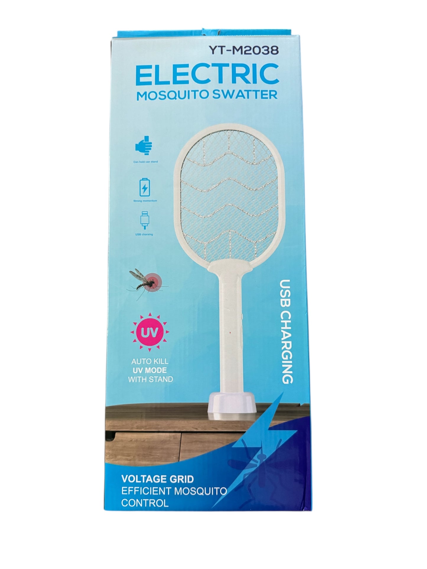 Elektromos szúnyog- és légyirtó ütő UV lámpával, USB-s akkumulátoros