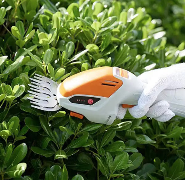 2 az 1-ben elektromos kerti olló, fű, sövény vagy cserjék nyírására, elemmel, 2 olló mellékelve