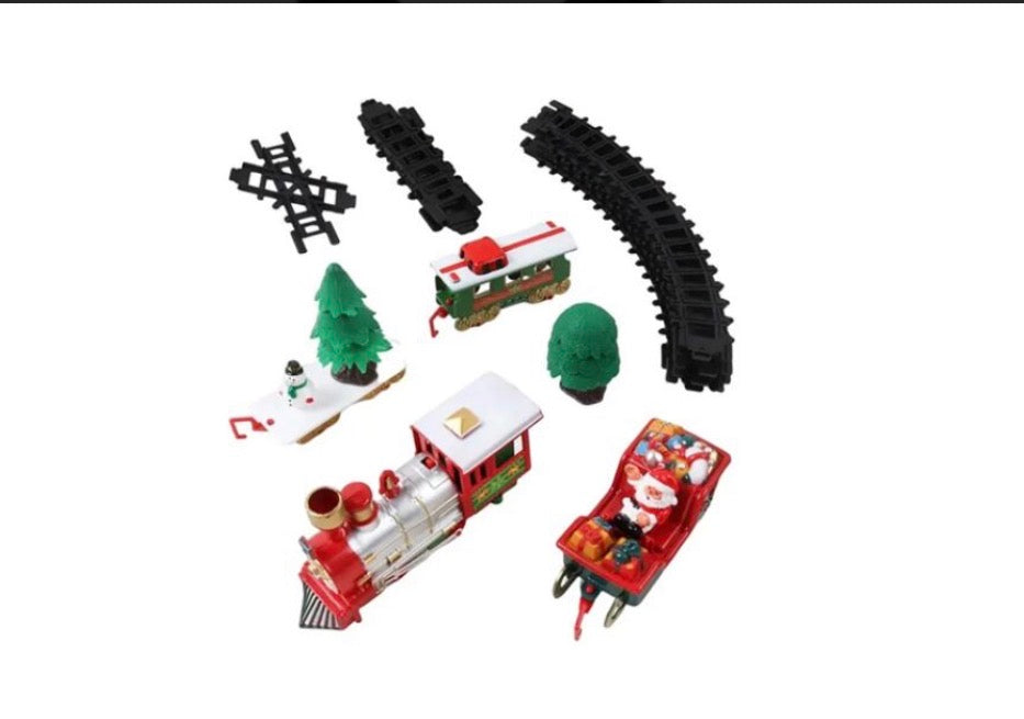 Zenélő és világító karácsonyi kisvasút - elemes - 3 féle pályával