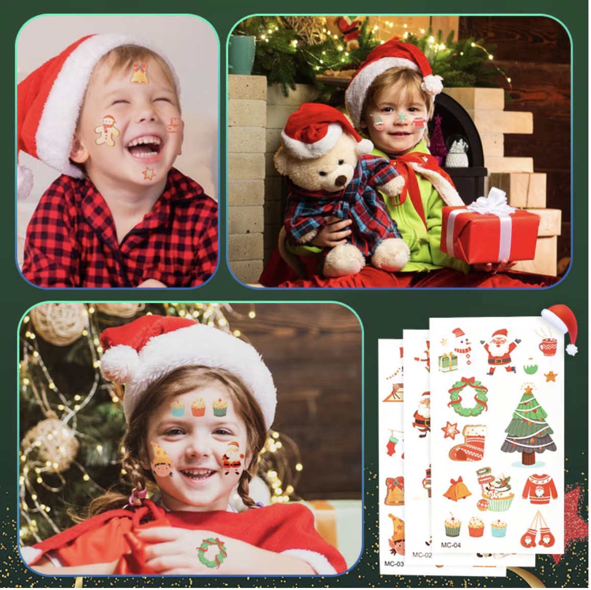 Karácsonyi témájú csillámtetoválás