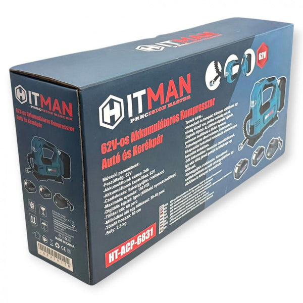 Hitman HT-ACP-6831 Akkumulátoros Kompresszor 62V, Autó- És Kerékpárgumihoz