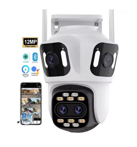 WiFi-s megfigyelőkamera, Bluetooth, P15-8X, Ultra HD, 4 lencse, széles látószög, 8x zoom, éjjellátó, automatikus követés, kétirányú hang, mozgásérzékelés, kártyahely