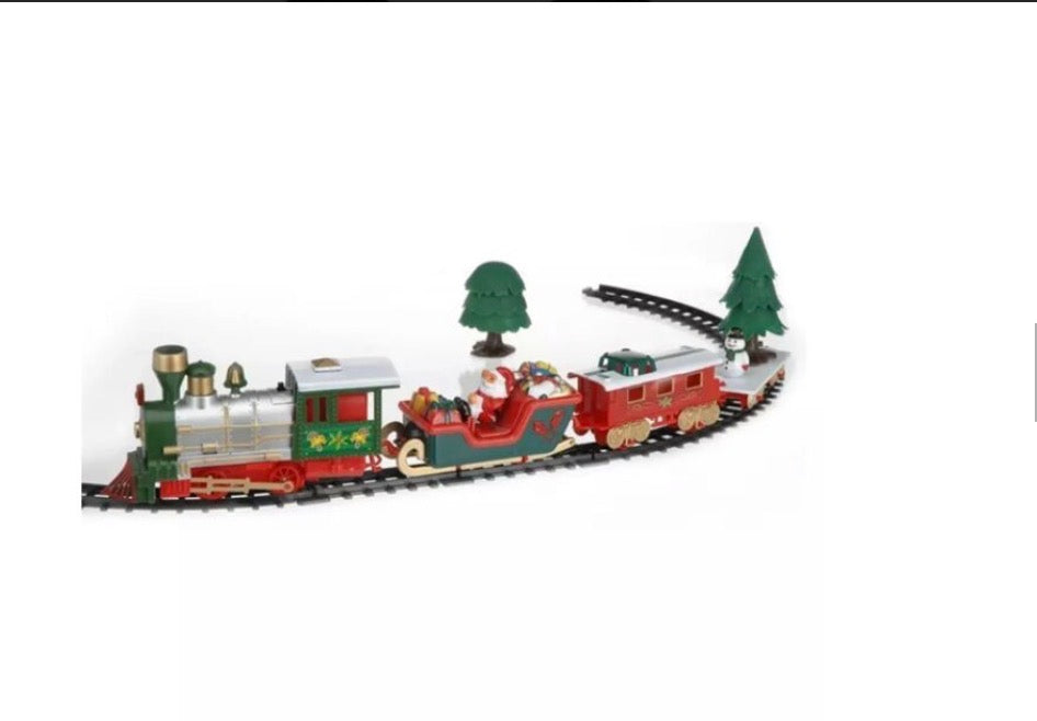 Zenélő és világító karácsonyi kisvasút - elemes - 3 féle pályával