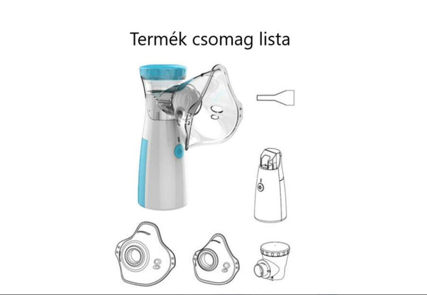 Hordozható ultrahangos inhalátor, csendes technológia, 3 fokozatba állítható porlasztó, gyerekeknek és felnőtteknek, fehér/kék